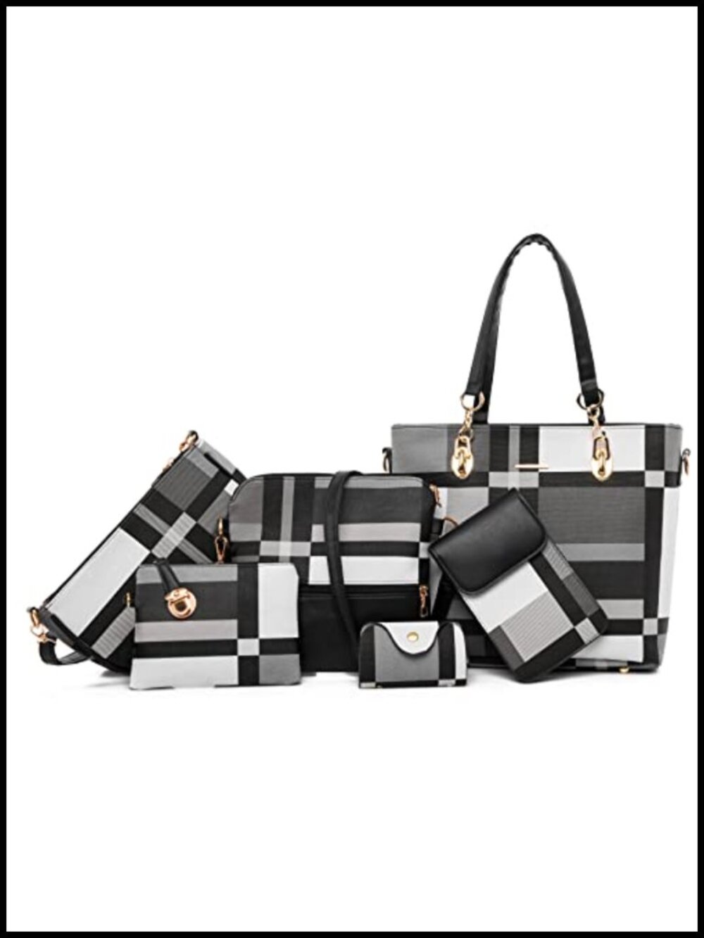 Synthetic Leather Tote Crossbody Bag Set 6pcs Women Handbags Satchel